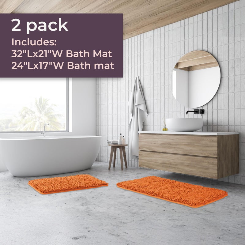 Lavish Home 2 Piece Bathroom Rug Set - 32x21 Inch and 24x17 Inch Memory Foam Bath Mats with Chenille Shag Top for Stylish Bathroom Decor - Machine Washable Bath Rugs Set of 2 by Lavish Home (Orange) - Image 2